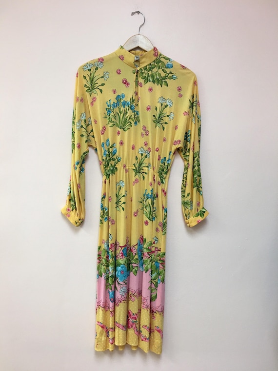 La Mendola vintage 1970's sunshine yellow pink bl… - image 1