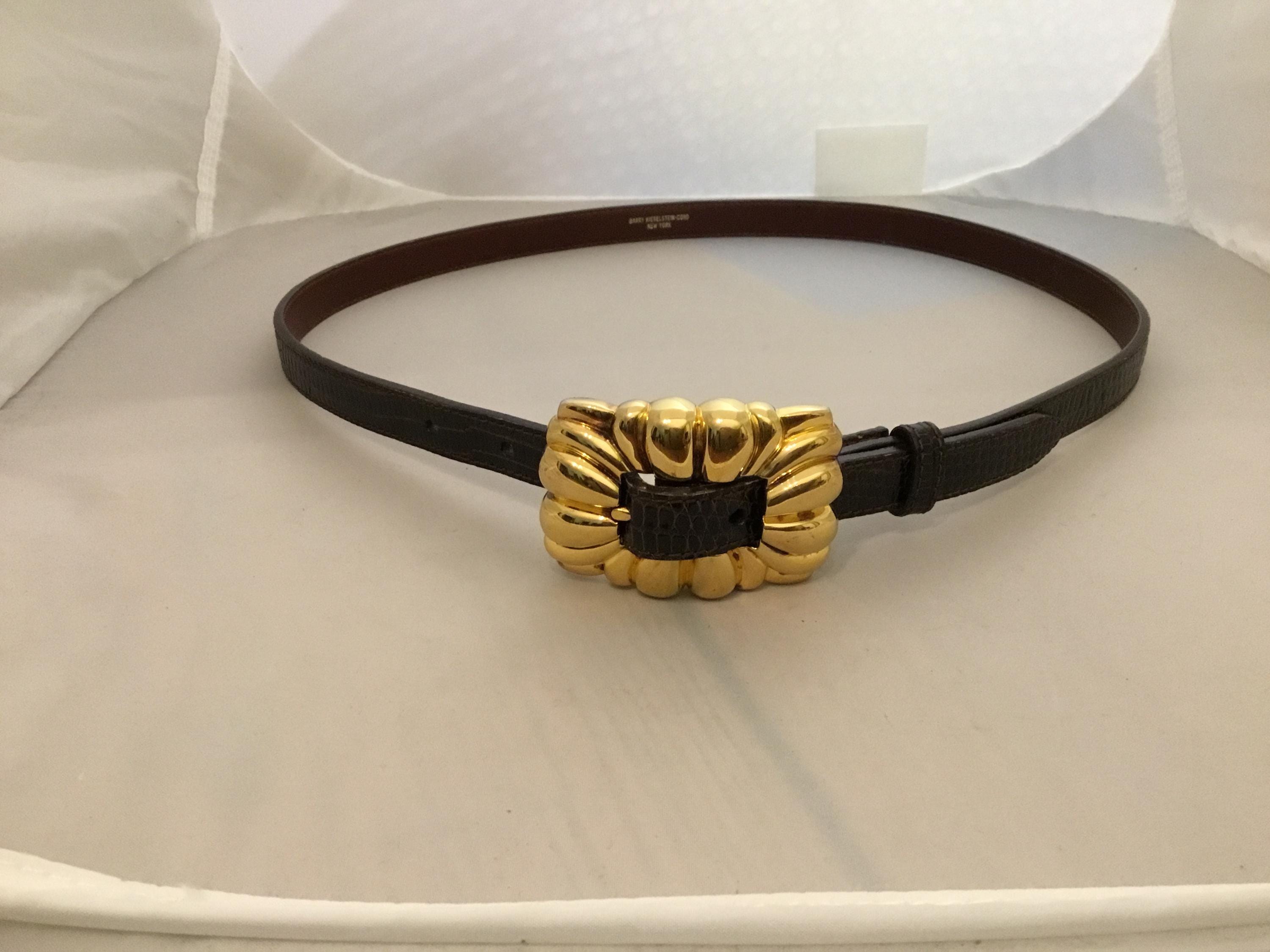 Vintage 1995 Barry Kieselstein-Cord Brass Deco Buckle & Brown Lizard Belt Sz 3 Vintage 1995 Barry Kieselstein-Cord Brass￼ Deco Buckle  main image 3