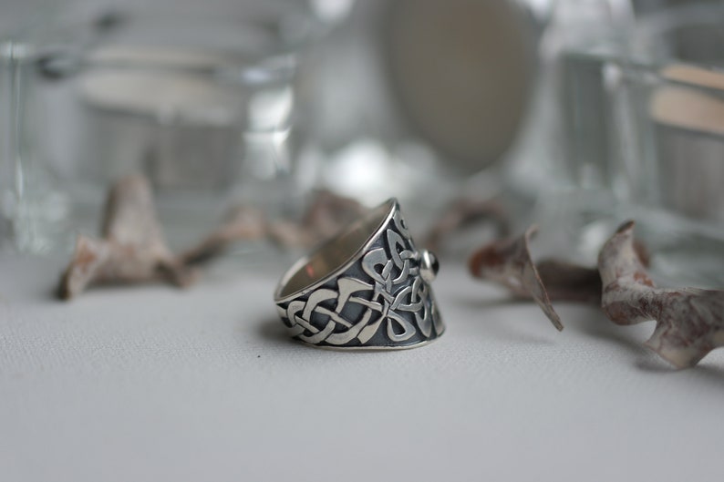 St garnet wide bands Patrick/'s day shamrock men/'s women/'s jewelry Celtic pigtaile ornament pattern Celtic knot braid silver Ring