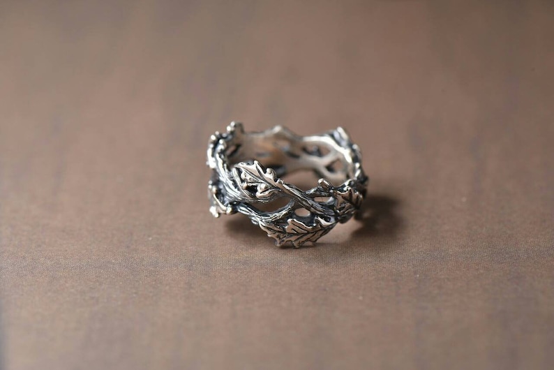 solid sterling silver Northern red forest branches jewelry Druid leaf Canadian oak ring silver twig wood elven branch tree woman man