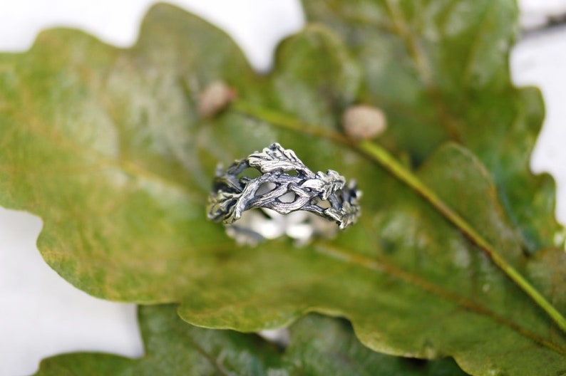 solid sterling silver Northern red forest branches jewelry Druid leaf Canadian oak ring silver twig wood elven branch tree woman man