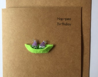 Hap-pea Birthday. Two Peas in a Pod. Birthday card. Handmade button card.