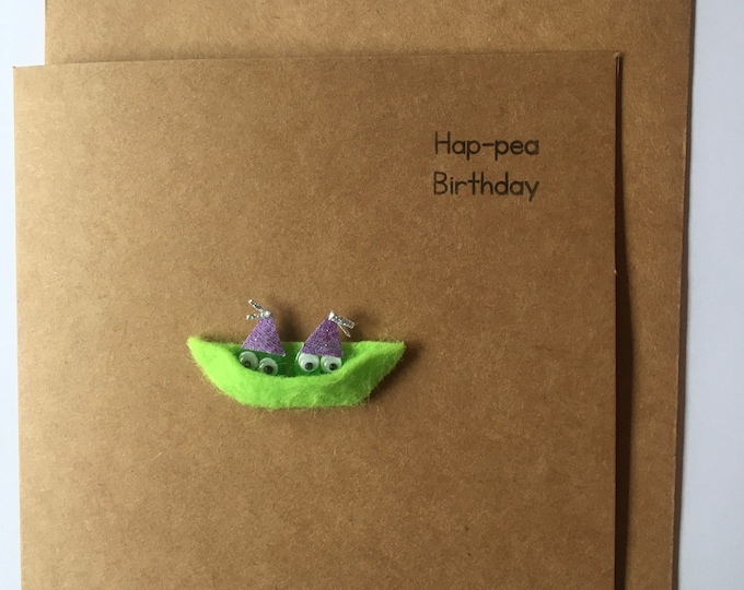 Hap-pea Birthday. Two Peas in a Pod. Birthday card. Handmade button card.