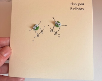 Skateboarding Pea Card.  Hap-pea Birthday Card.