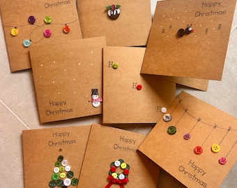 Christmas Card Set of 8 , Button  Designs