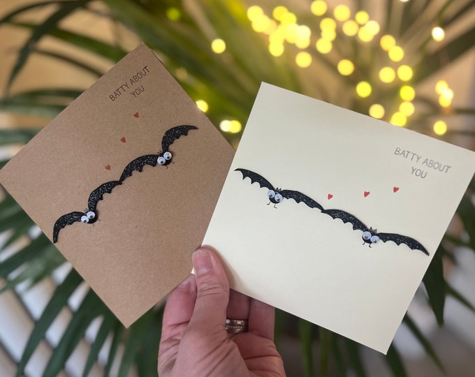 Batty About You Card | Handmade Button Bat Love Card