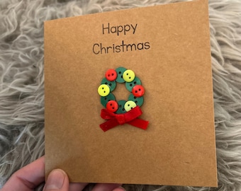 Handmade Button Wreath Christmas Card