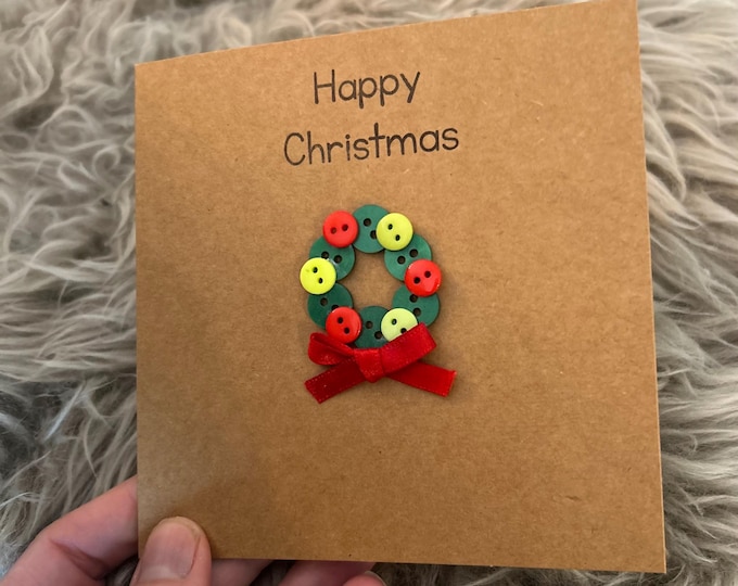 Handmade Button Wreath Christmas Card