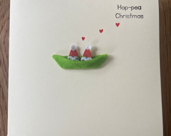 Handmade Hap-pea Christmas -  Peas in a Pod Christmas Card, Button Art