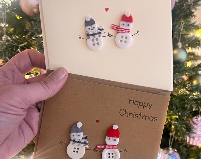 Handmade Button Snowman Christmas Card