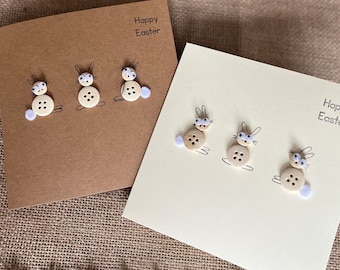 Easter bunnies. Three Easter bunnies greeting cards. On kraft brown or cream card.  Sold individually.