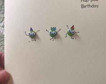 Hap-pea Birthday. Handmade pea button cards