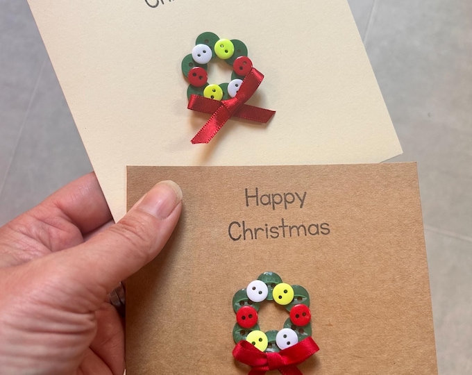 Handmade Button Wreath Christmas Card. Festive fun.