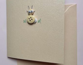 Easter bunny  greeting card. On pearlescent peach   card.  Sold individually.