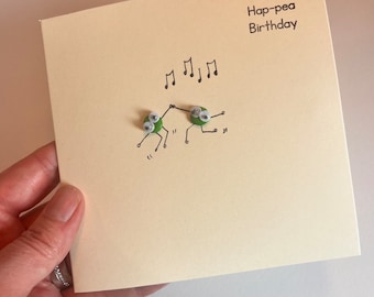Dancing Pair of Peas Card. Hap-pea Birthday Card.