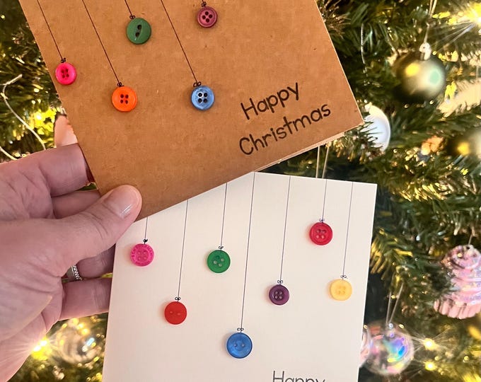Handmade Christmas Card: Colourful  Button Baubles