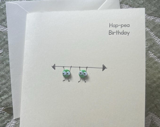Hap-pea Birthday card. Weightlifting Pair of Peas.
