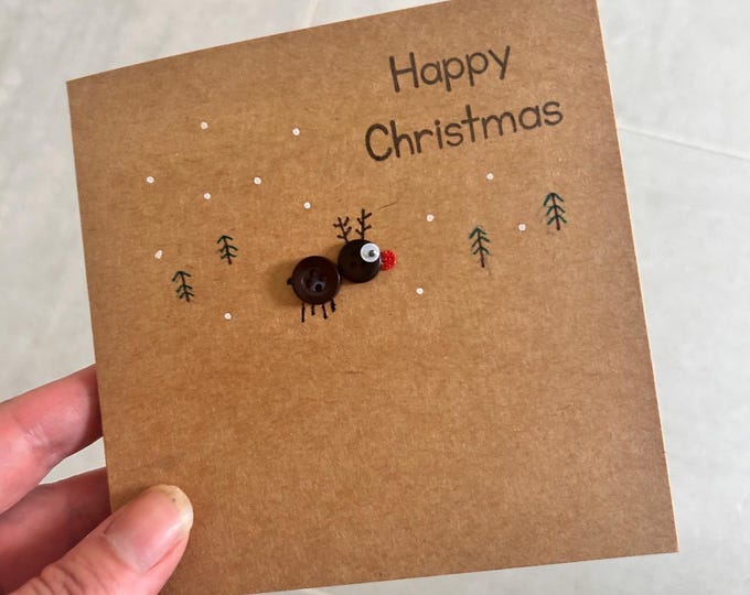 Reindeer Button Christmas Card, Festive fun cards
