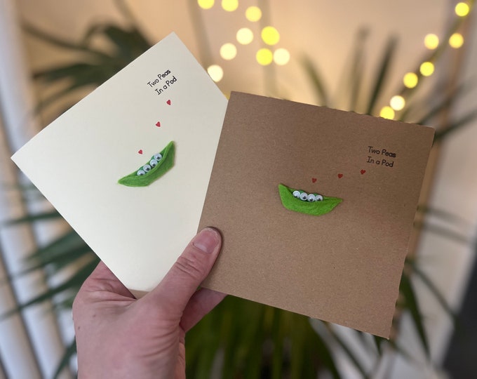 Two Peas in a Pod. Love card, friendship card. Handmade button card.