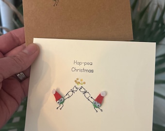 Handmade Button Christmas Card, Hap-pea Christmas