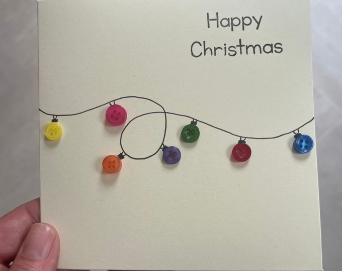 Handmade Christmas Button Fairy Light Card