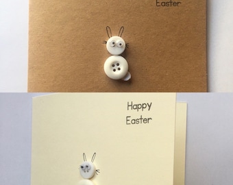 Easter cards- handmade with buttons. Easter bunny with a sparkly tail. On kraft brown or cream  card. Sold individually.