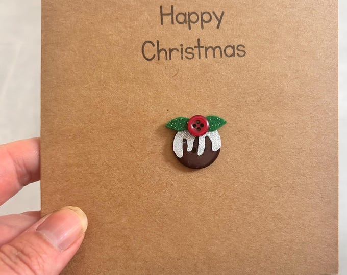 Christmas  Pudding Card. Festive button fun