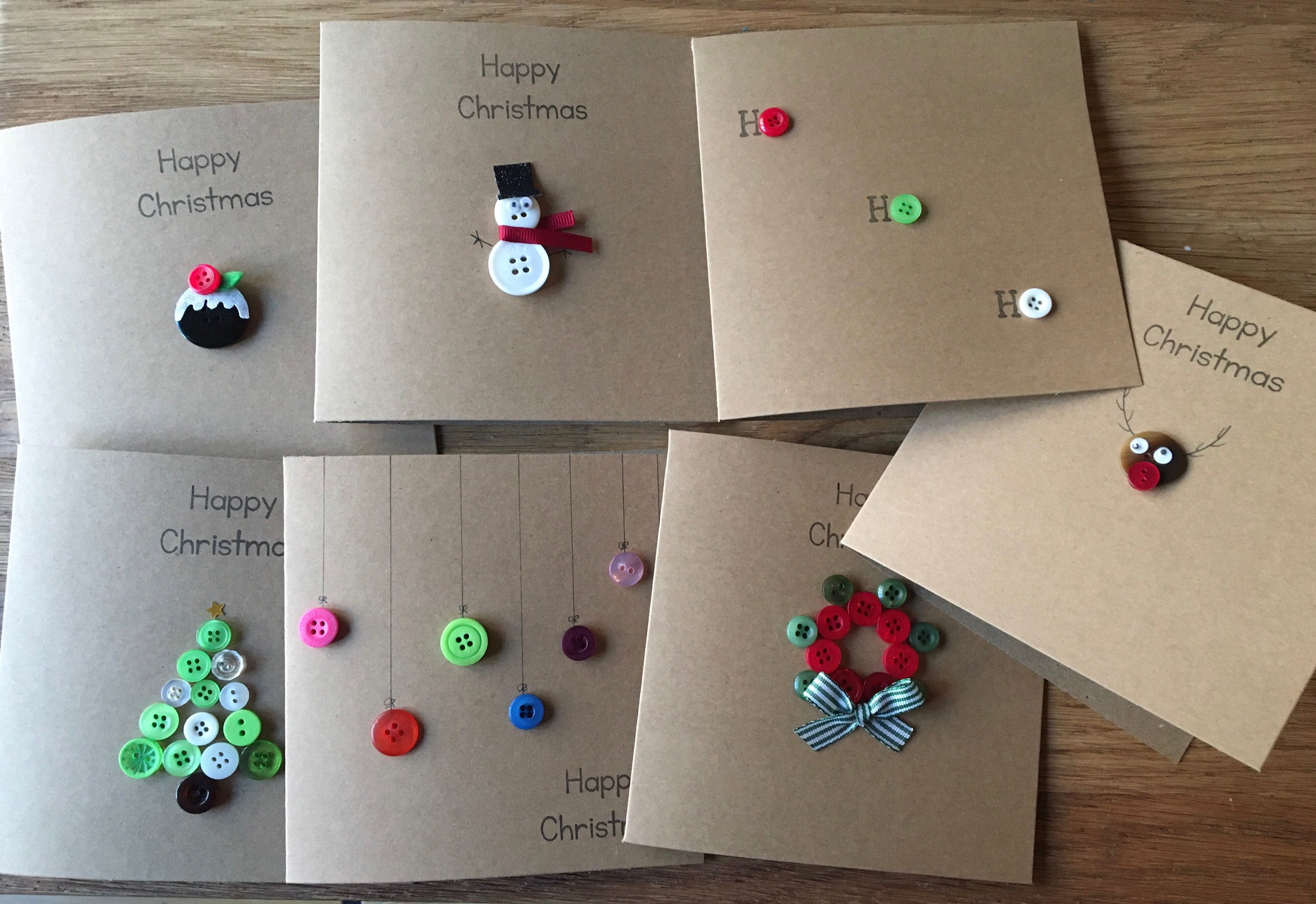 Pack of 7 handmade Christmas cards with buttons and ribbon. 7 Etsy