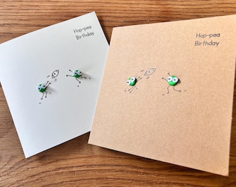Rugby playing Pair of Peas Card. Hap-pea Birthday Card.