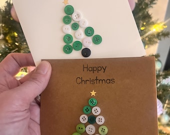 Handmade Christmas Tree Card, Button Tree Design