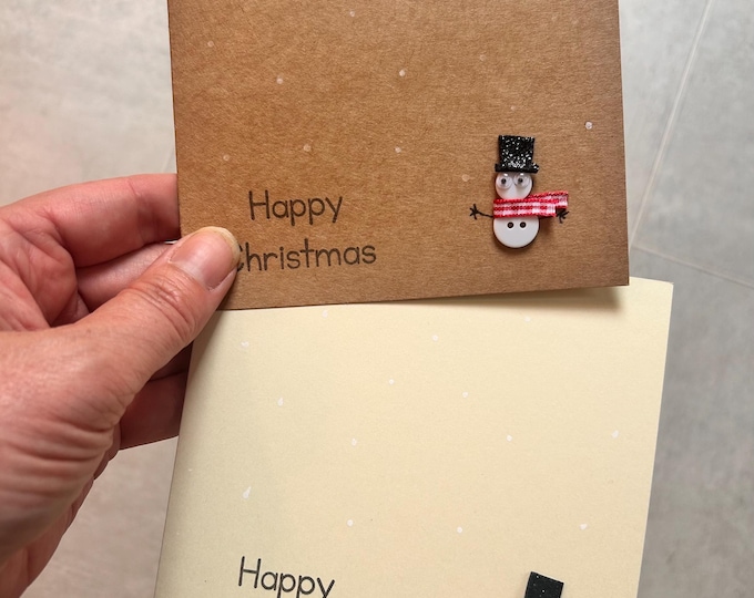 Snowman Button Christmas Card, Festive fun cards