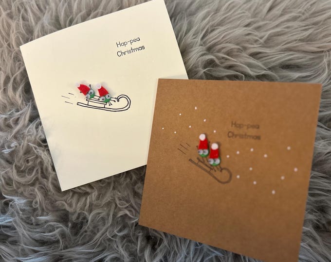 Handmade Button Christmas Card: Sledging Peas, Hap-pea Christmas