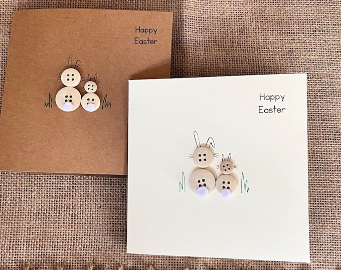 Easter bunnies. greeting cards. On kraft brown or cream  card.  Sold individually.