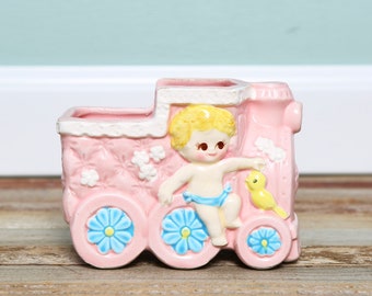 Vintage Ceramic Baby Train Planter - Baby Shower Vintage Baby Girl - Nursery