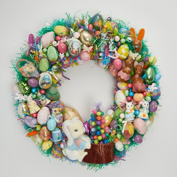 Easter Wreath Vintage Handmade Unique Easter Spring Wreath Etsy