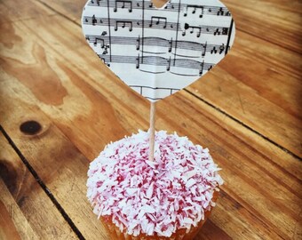 10 x Sheet Music Cake Toppers | Wedding Cupcake Topper, Cupcake Picks, Birthday Party, Party Decor, Party Picks, Cake Picks