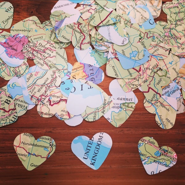 200 x 1” Map Confetti | Atlas Confetti, Heart Confetti, Table Confetti, Table Scatters, Wedding Confetti, Travel Confetti, Travel Wedding