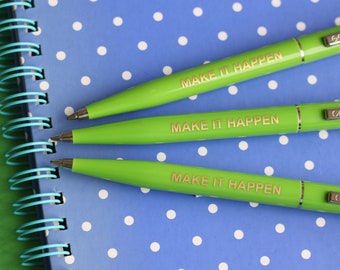Make It Happen lime green pen, motivational pen, good luck gift, new job gift, thinking of you