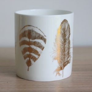 Gold feather print mug, fine bone china porcelain mug, gift for coffee lover, gift for her image 5