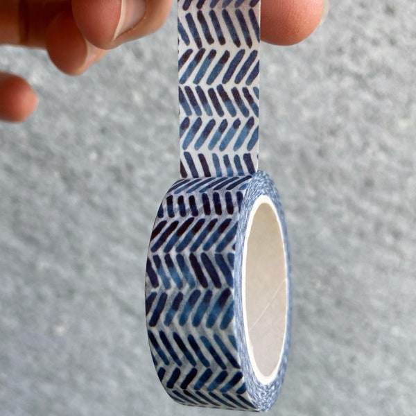 Blue herringbone pattern washi tape, eco friendly tape, masking tape, scrapbooking, decorative tape, 15mm washi tape