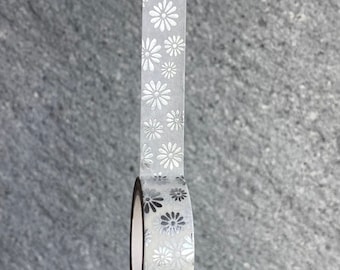 Silver daisy pattern washi tape, eco friendly tape, masking tape, scrapbooking, decorative tape, 15mm washi tape