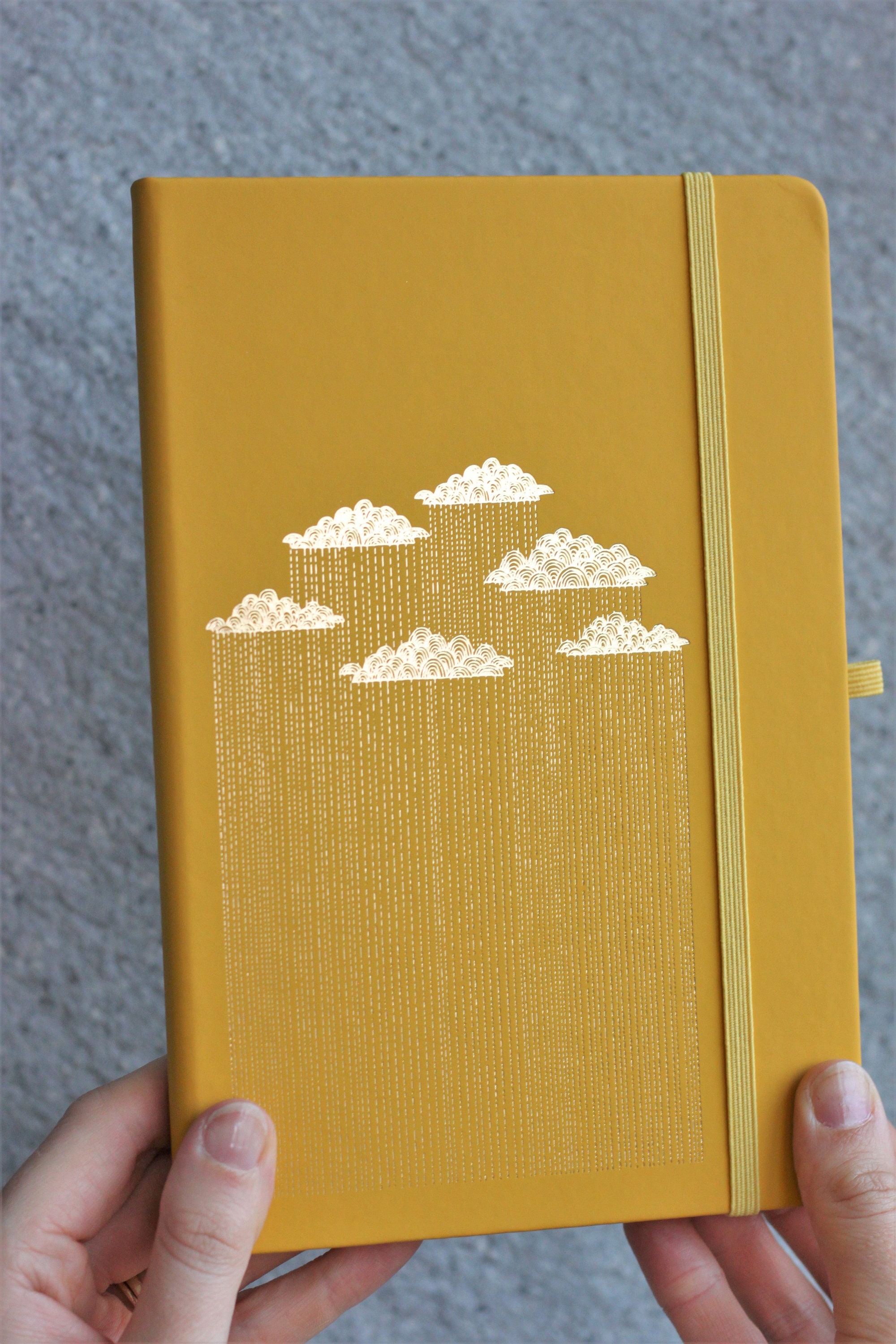 Yellow Bullet Journal With Cloud Design in Gold Foil A5. Etsy UK