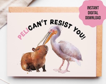 Cute Capybara Card Digital Download | Capybara And Pelican Greeting Card | Cute Pun Card for Anniversary | Funny Capy Card Print At Home