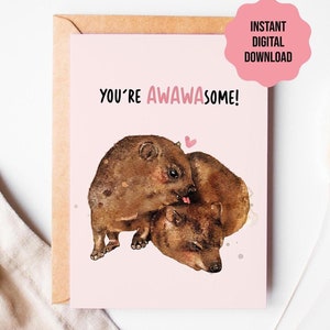 Digitale download Hyrax Awawa-kaart | Kaart Rock Klipdas | Grappige jubileumkaart | Leuke woordspelingkaart | Leuke klipdas Wawa-memekaart thuis afdrukken