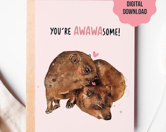 Hyrax Awawa Card Digital Download | Rock Hyrax Card | Funny Anniversary card | Cute Pun Card | Cute Hyrax Wawa Meme Card Print At Home