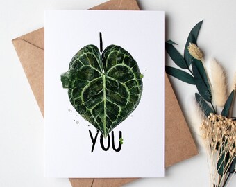 I Heart You Karte | Botanische Jahrestagskarte  | Anthurium Clarinervium Karte | Ich liebe dich Karte A6