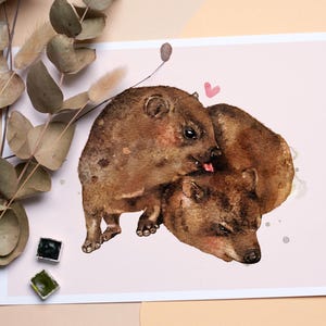 Uroczy wydruk artystyczny Hyrax | Akwarela Awawa Hyrax | Dziwaczne nadruki zwierzęce | Ilustracja Rock Hyrax