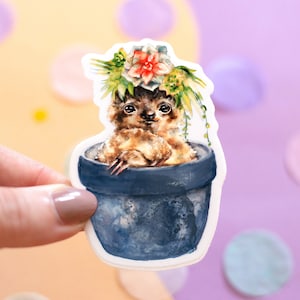 Cute Sloth Sticker | Sloth In Planter | Sloth Gifts | Sloth Art Vinyl Stickers