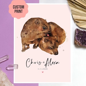 Lindo póster de Hyrax / Póster personalizado de pareja de Hyrax de roca / Impresión de nombre y fecha personalizados / Pintura de meme de Hyrax para aniversario