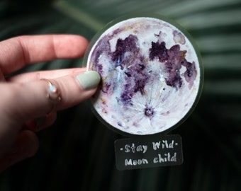 Stay Wild Moon Child Sticker | Mond Sticker | Witchy Aquarell Mond Sticker aus Vinyl | Magischer Wasserfarben Mond